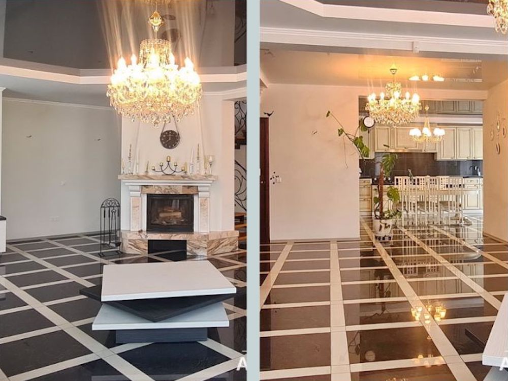 Гостиная и кухня в пятикомнатной квартире в Бресте.