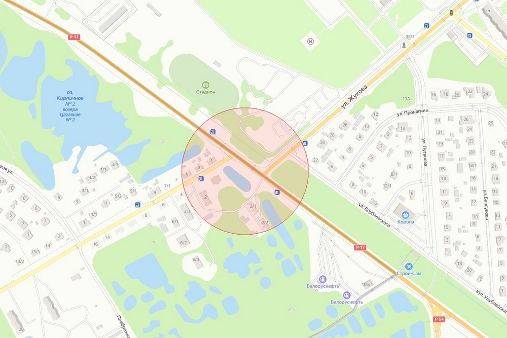 Пересечение улиц Жукова, Ковельское шоссе и Кирпичная в Бресте