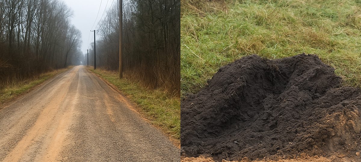 деревенская дорога с ямами после плохого асфальтирования