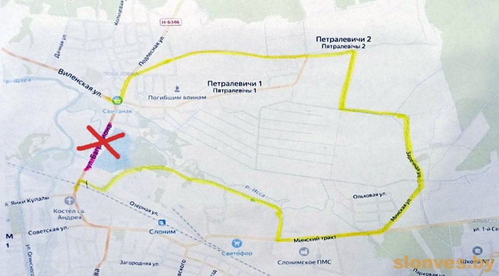 Схема объездной дороги в Слониме из-за ремонтов мостов